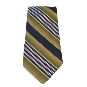 Pierre Cardin Men's  Vintage Designer Green Black Striped Silk wide pointed Tie